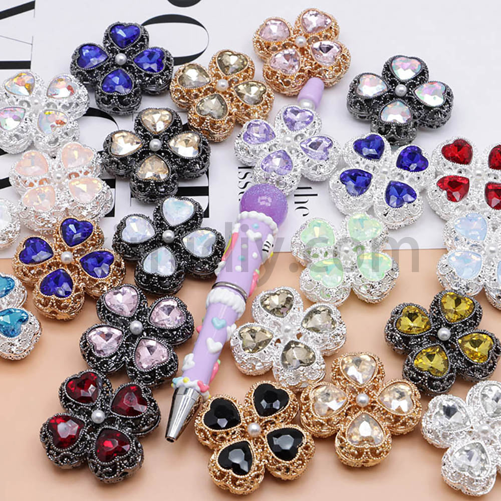 FS0953- Mixed Color Silver Clover Crystal Alloy Diamond Ball Beads Fit For Beadable Pens