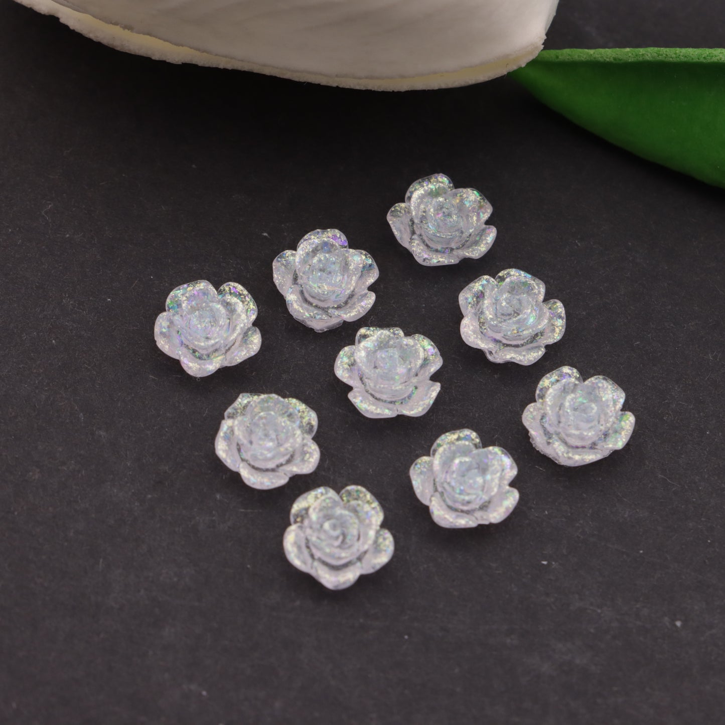FS6173- 8mm Rose Charms Glitter Translucent Rose Patches