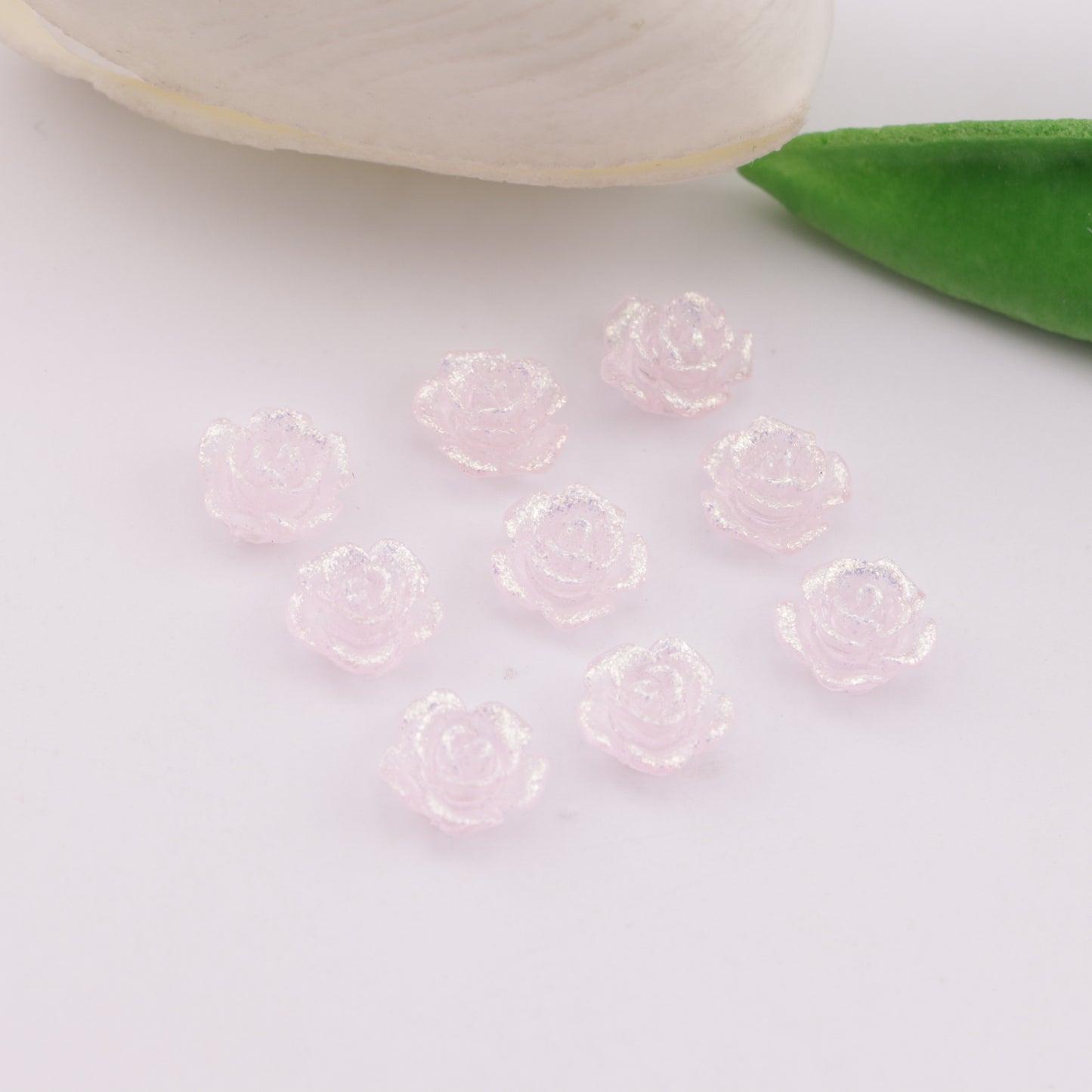 FS6173- 8mm Rose Charms Glitter Translucent Rose Patches