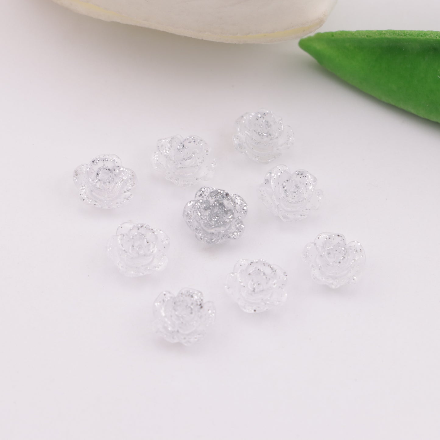 FS6173- 8mm Rose Charms Glitter Translucent Rose Patches