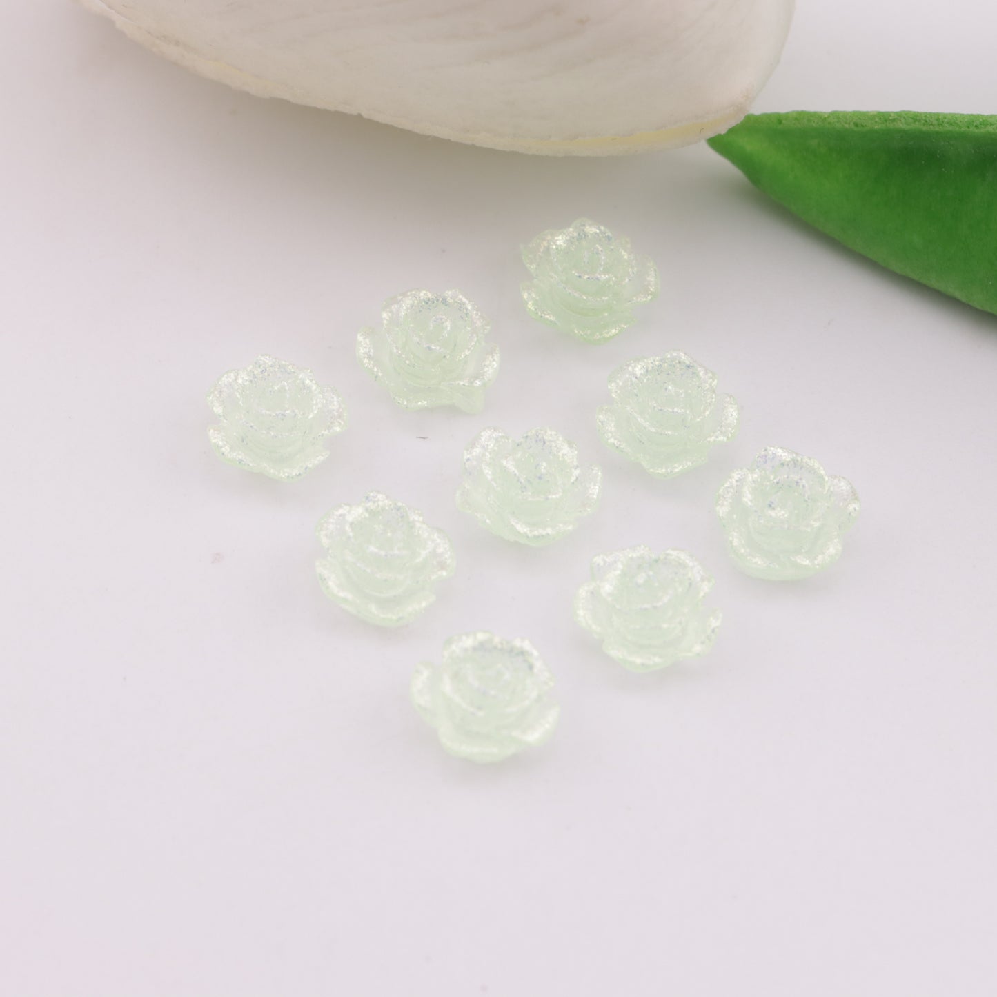 FS6173- 8mm Rose Charms Glitter Translucent Rose Patches