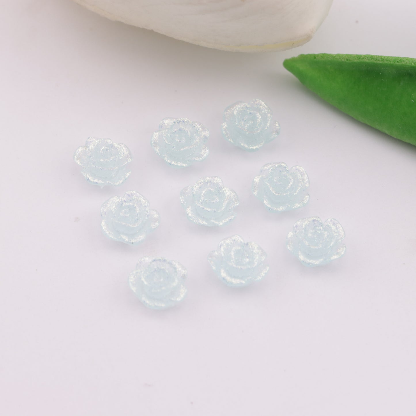 FS6173- 8mm Rose Charms Glitter Translucent Rose Patches