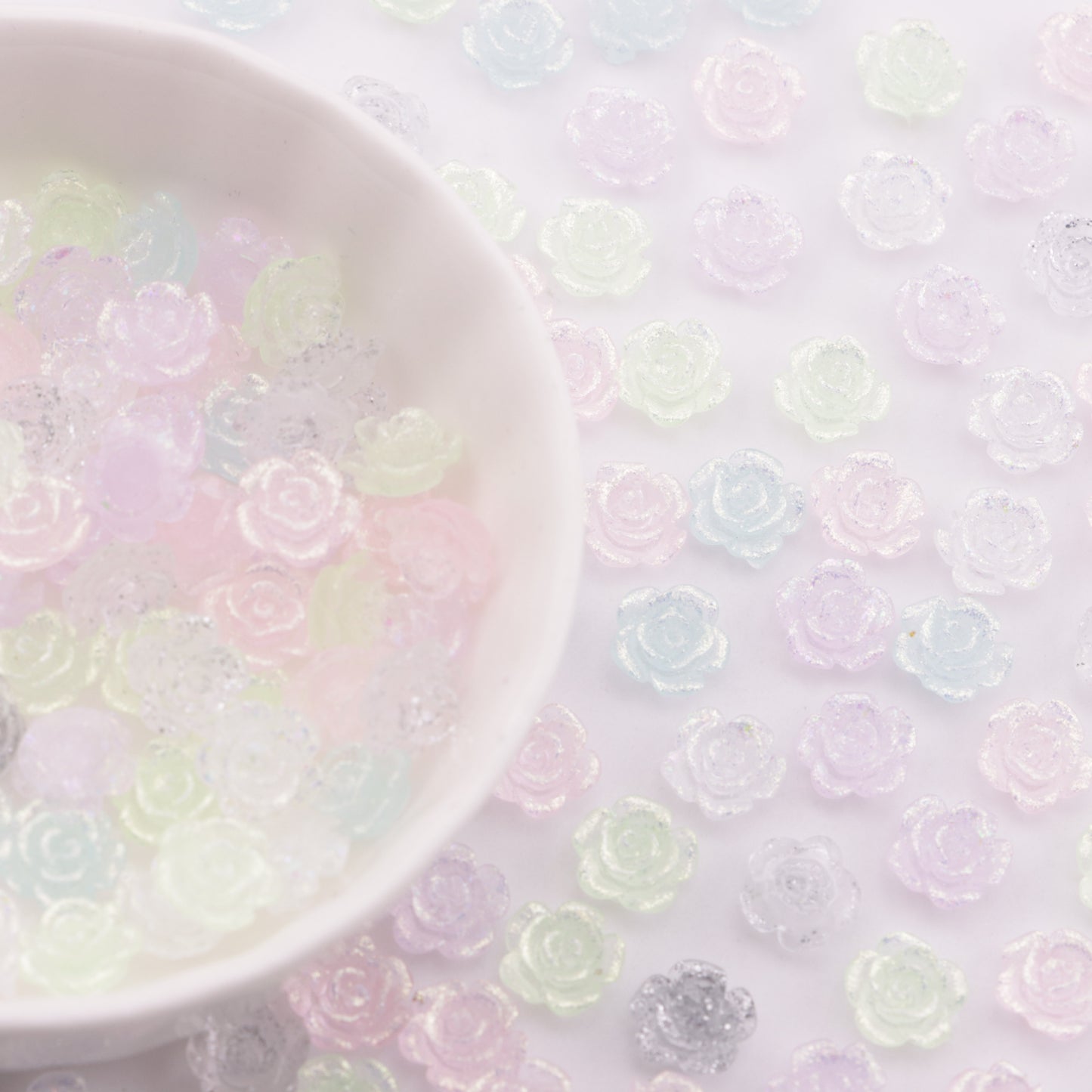 FS6173- 8mm Rose Charms Glitter Translucent Rose Patches