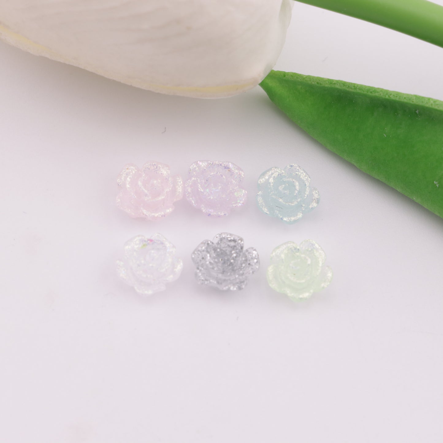 FS6173- 8mm Rose Charms Glitter Translucent Rose Patches
