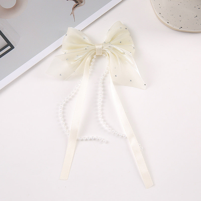 FS1362- Fabric Bow With Dangle For Making Fancy Bead or Hairpin