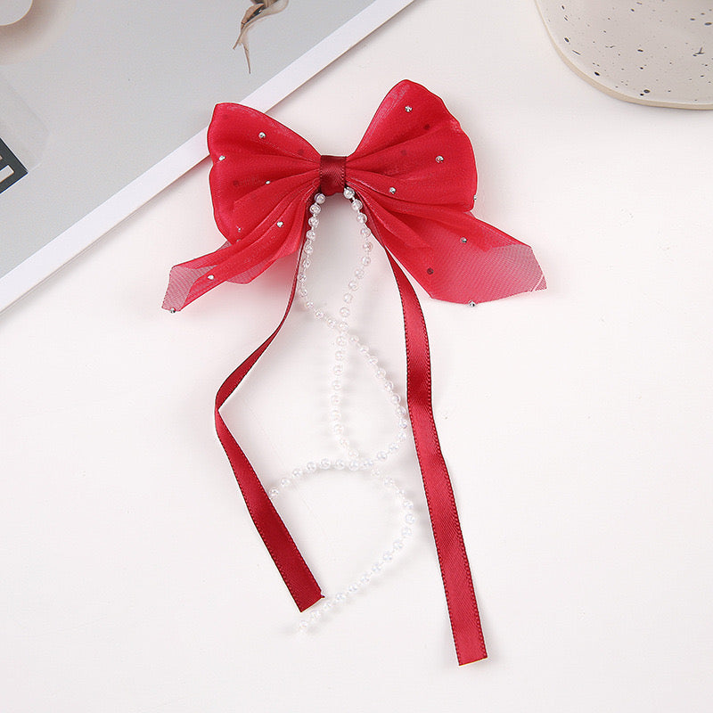 FS1362- Fabric Bow With Dangle For Making Fancy Bead or Hairpin