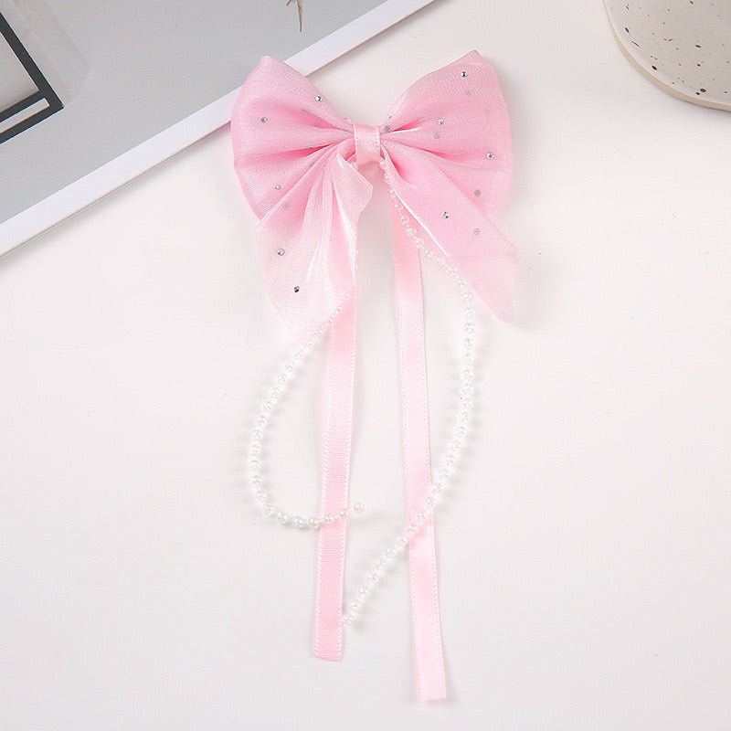 FS1362- Fabric Bow With Dangle For Making Fancy Bead or Hairpin