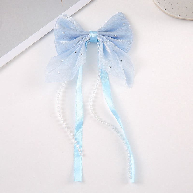 FS1362- Fabric Bow With Dangle For Making Fancy Bead or Hairpin