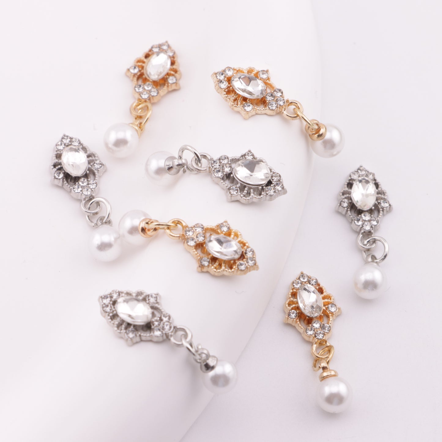 FS6193- 10*27mm Oval Charms With Pearl Pendants, Oval Marquise Metal Patches