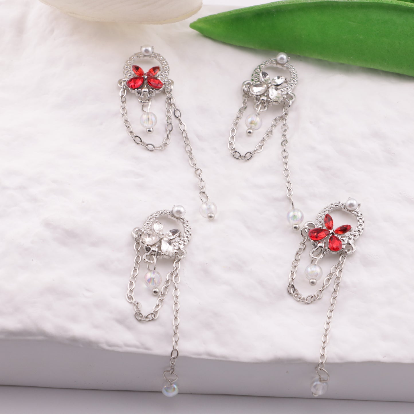 FS6205- 14×19mm Metal Bow Handheld Basket Charms With Chain, Metal Bow - Handheld Basket Patches With Chains