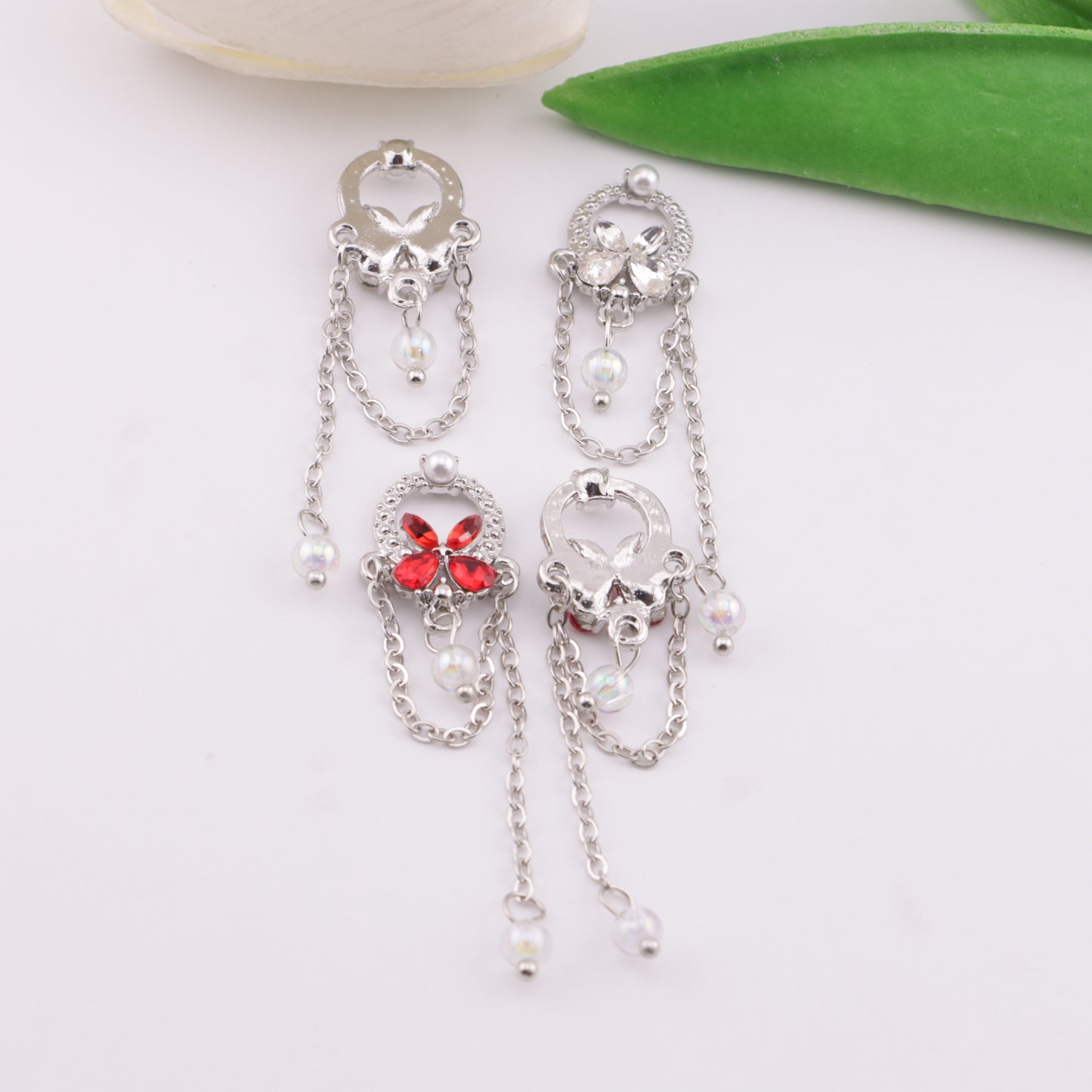 FS6205- 14×19mm Metal Bow Handheld Basket Charms With Chain, Metal Bow - Handheld Basket Patches With Chains