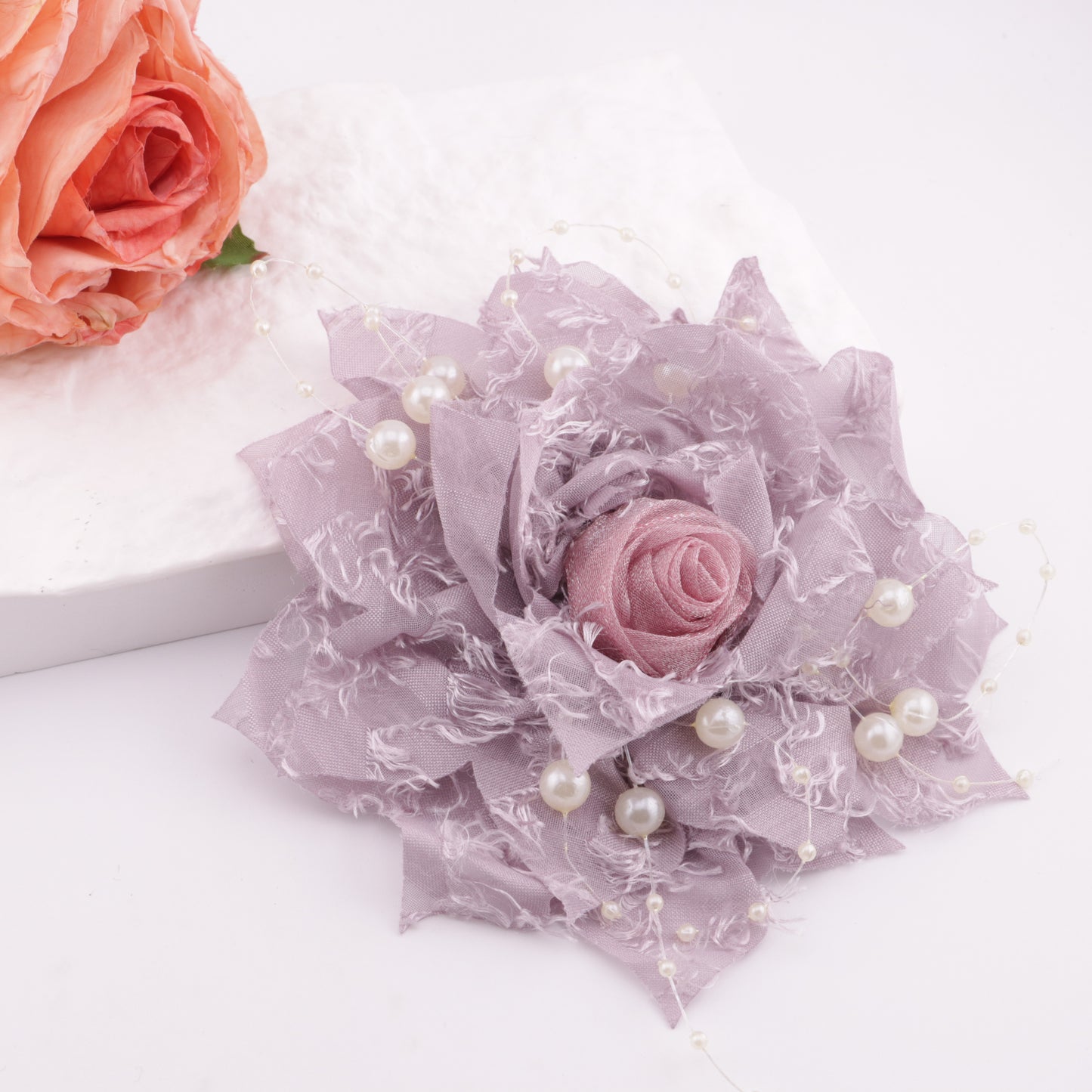 FS6217- About 140Mm Big Fabric Flower Charms With Pearl Chain
