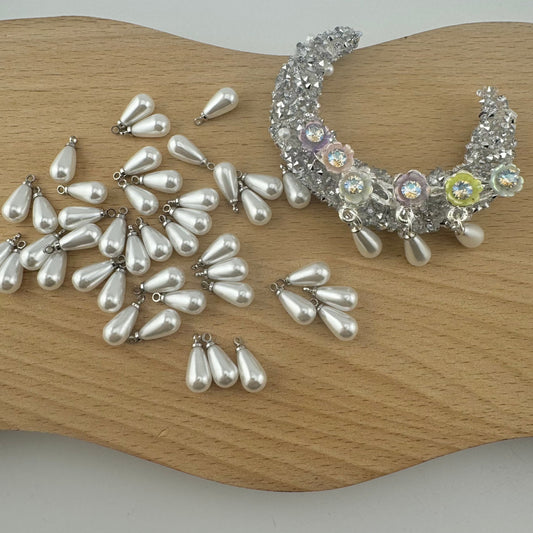 FS1404- 6*13mm Pearl Looking Waterdrop Shape Charms For Making Fancy Bead