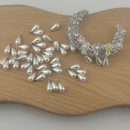 FS1404- 6*13mm Pearl Looking Waterdrop Shape Charms For Making Fancy Bead
