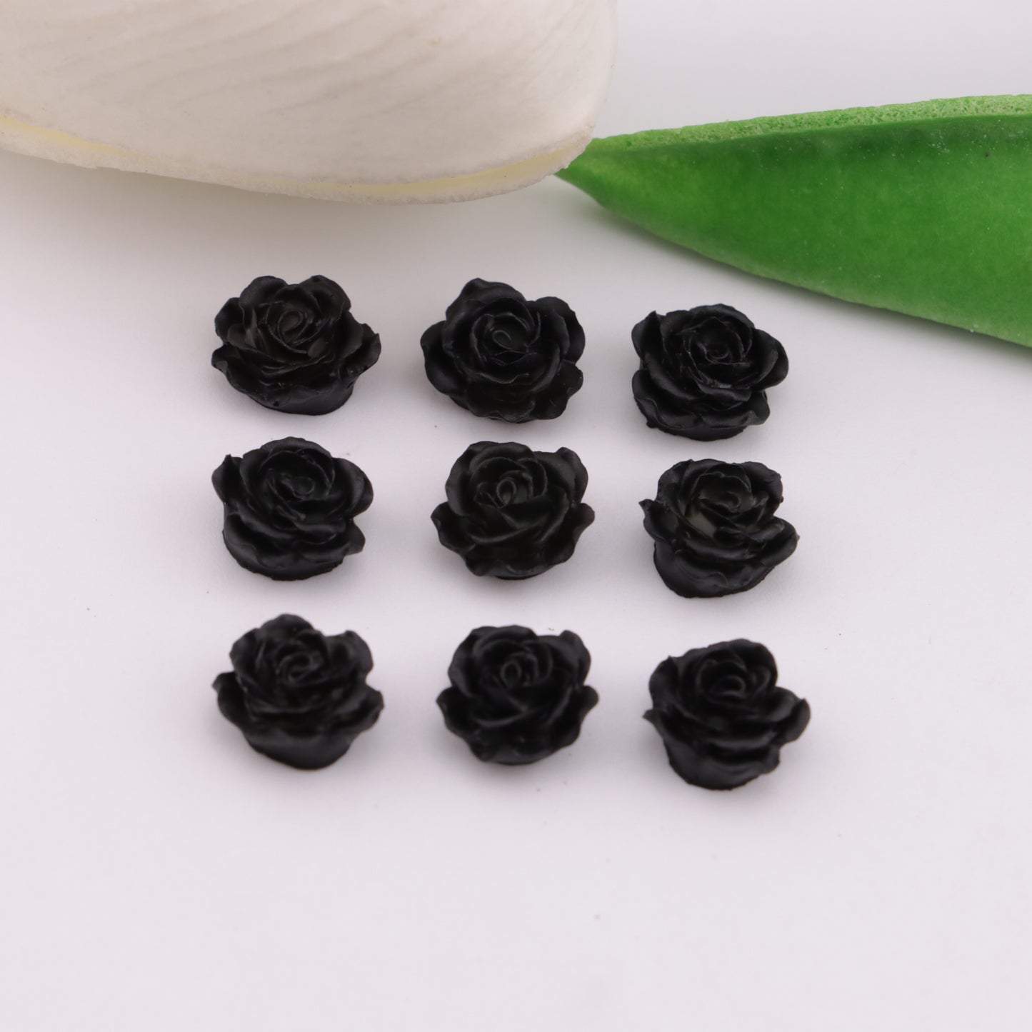 FS6288- 8mm Black Soft Flower Charms Pure Black Soft Flower Patches