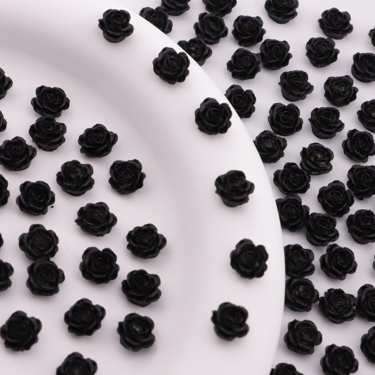 FS6288- 8mm Black Soft Flower Charms Pure Black Soft Flower Patches