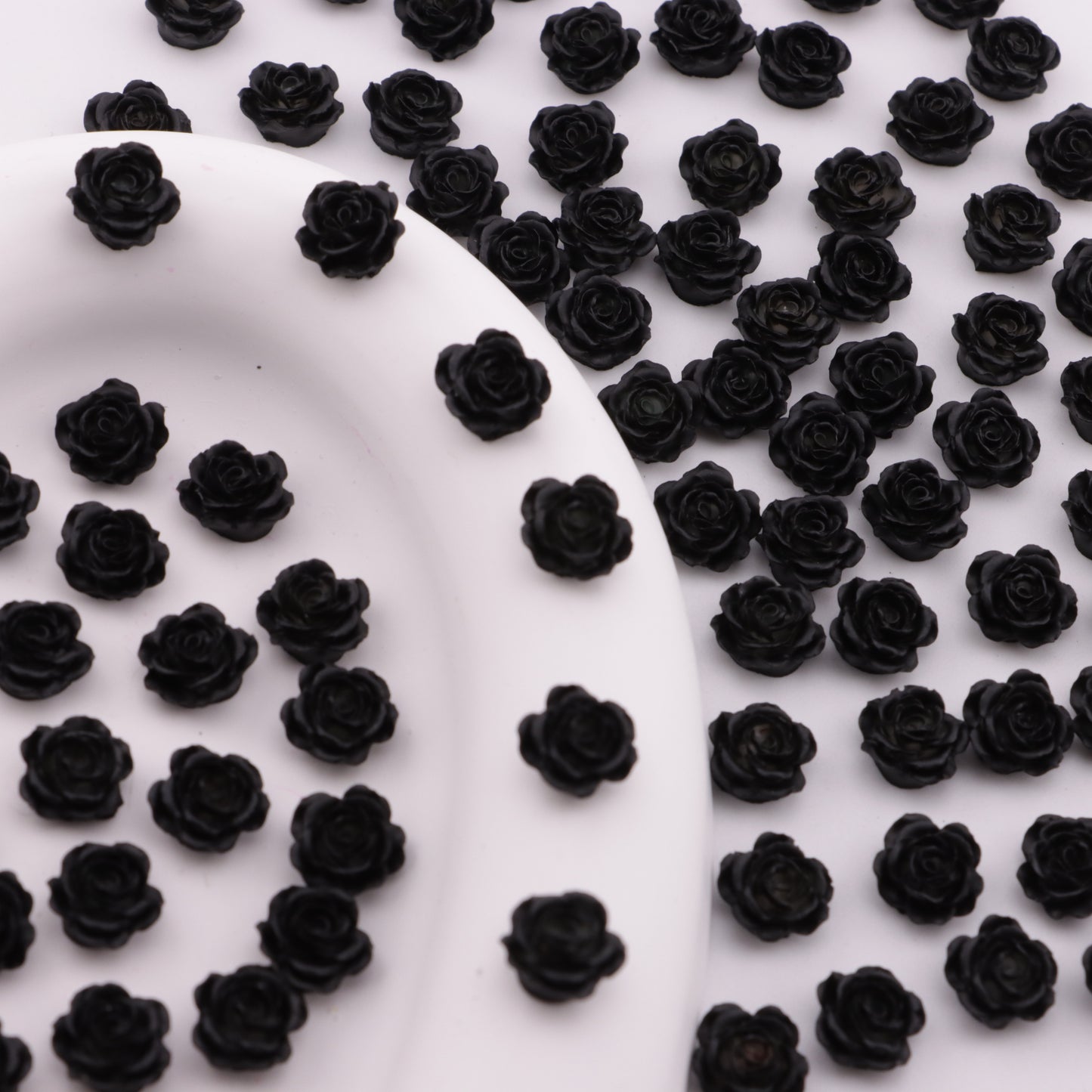 FS6288- 8mm Black Soft Flower Charms Pure Black Soft Flower Patches