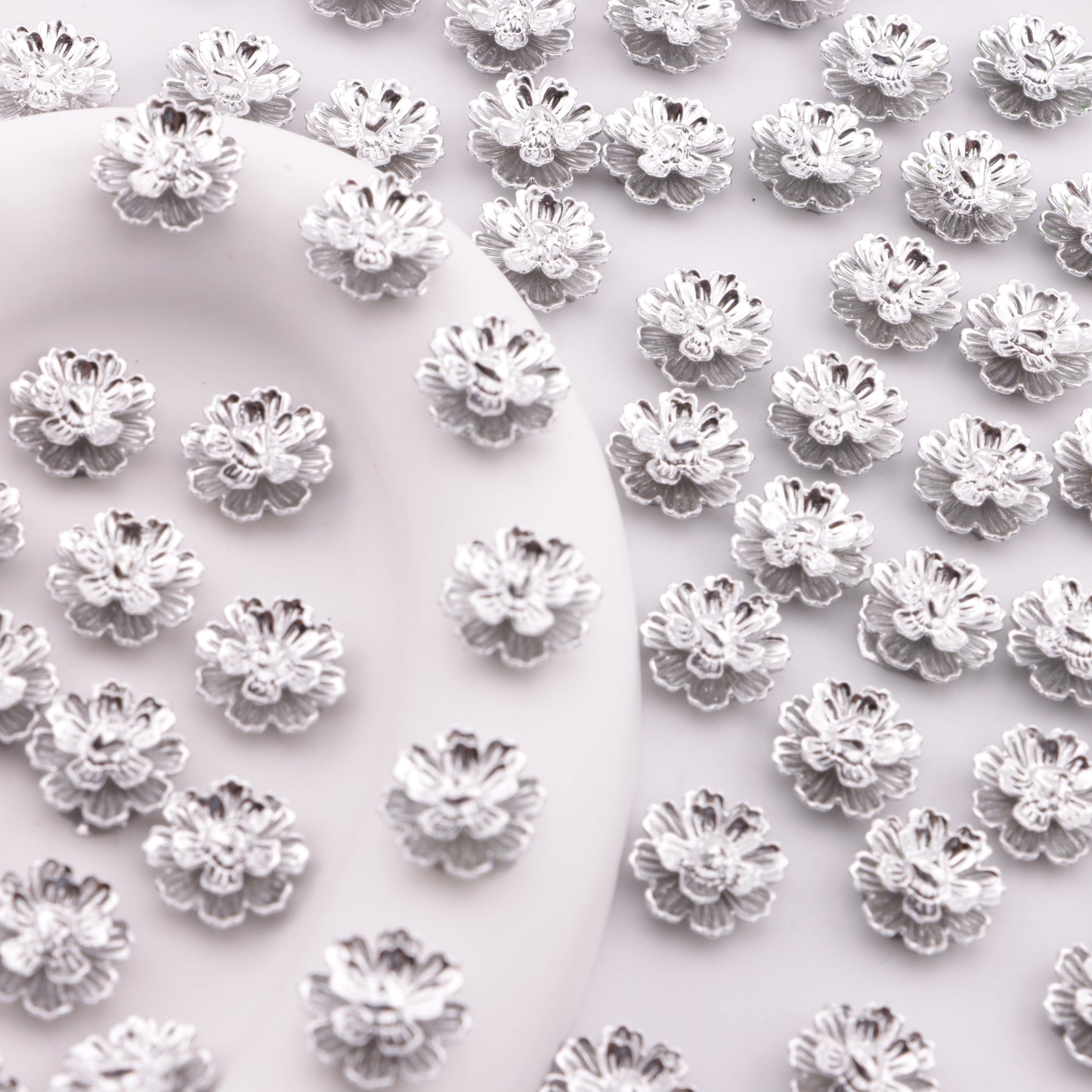 FS6290- About 13mm Silver Soft Flower Charms, Silver Soft Flower Patches