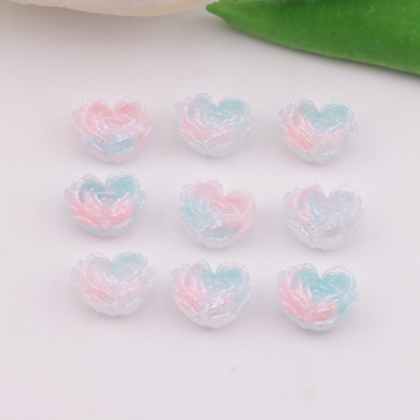 FS6300- About 9×10mm Luminous Heart Charms Glow-In-The-Dark Heart Embedded Flower Patches