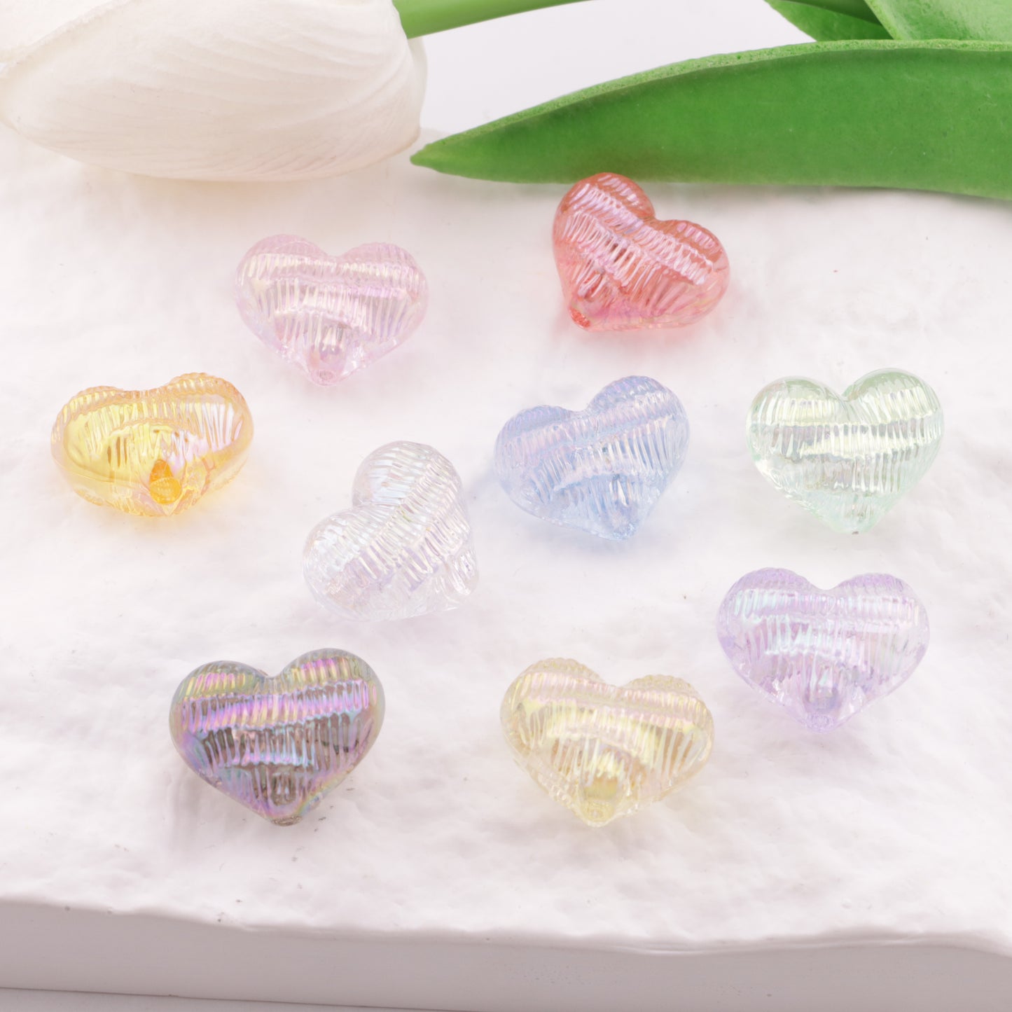 FS6339- 17mm UV Heart Beads With Wrinkled Surface