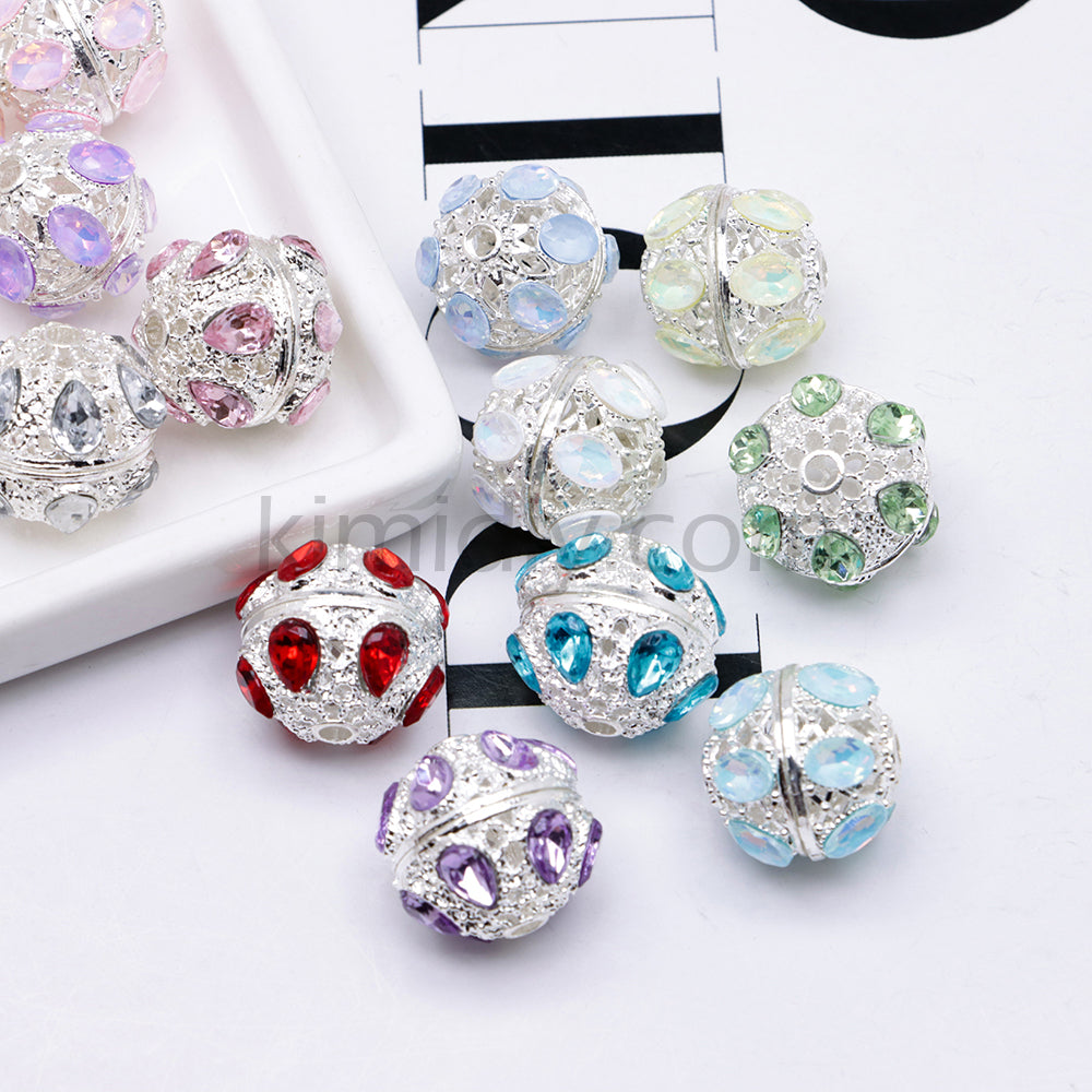 FS4856-5 Pieces Crystal Diamond Round Metal Beads Fit For Beadable Pens