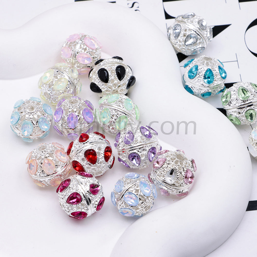 FS4856-5 Pieces Crystal Diamond Round Metal Beads Fit For Beadable Pens