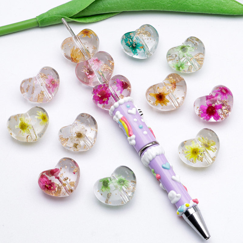 FS4262- Loving - Heart Dried - Flower Resin Beads 20mm