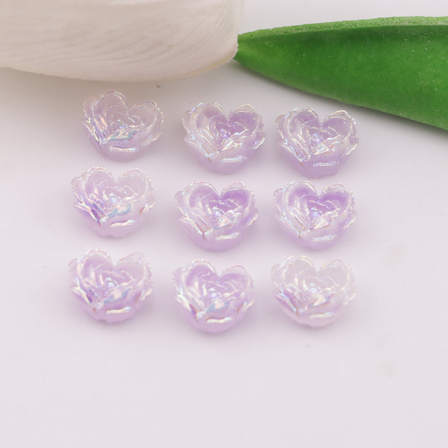 FS6353- About 9×10mm Uv Luminous Heart Soft Flower Charms Night - Glow Mother - of - Pearl Heart Soft Flower Patches