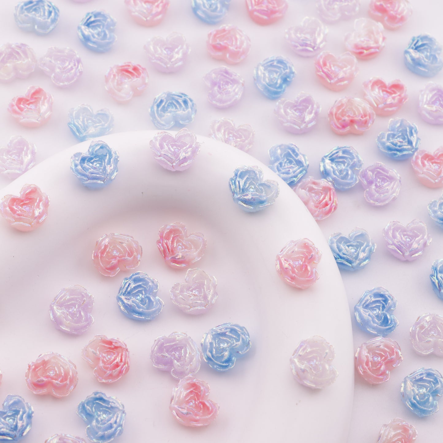 FS6353- About 9×10mm Uv Luminous Heart Soft Flower Charms Night - Glow Mother - of - Pearl Heart Soft Flower Patches