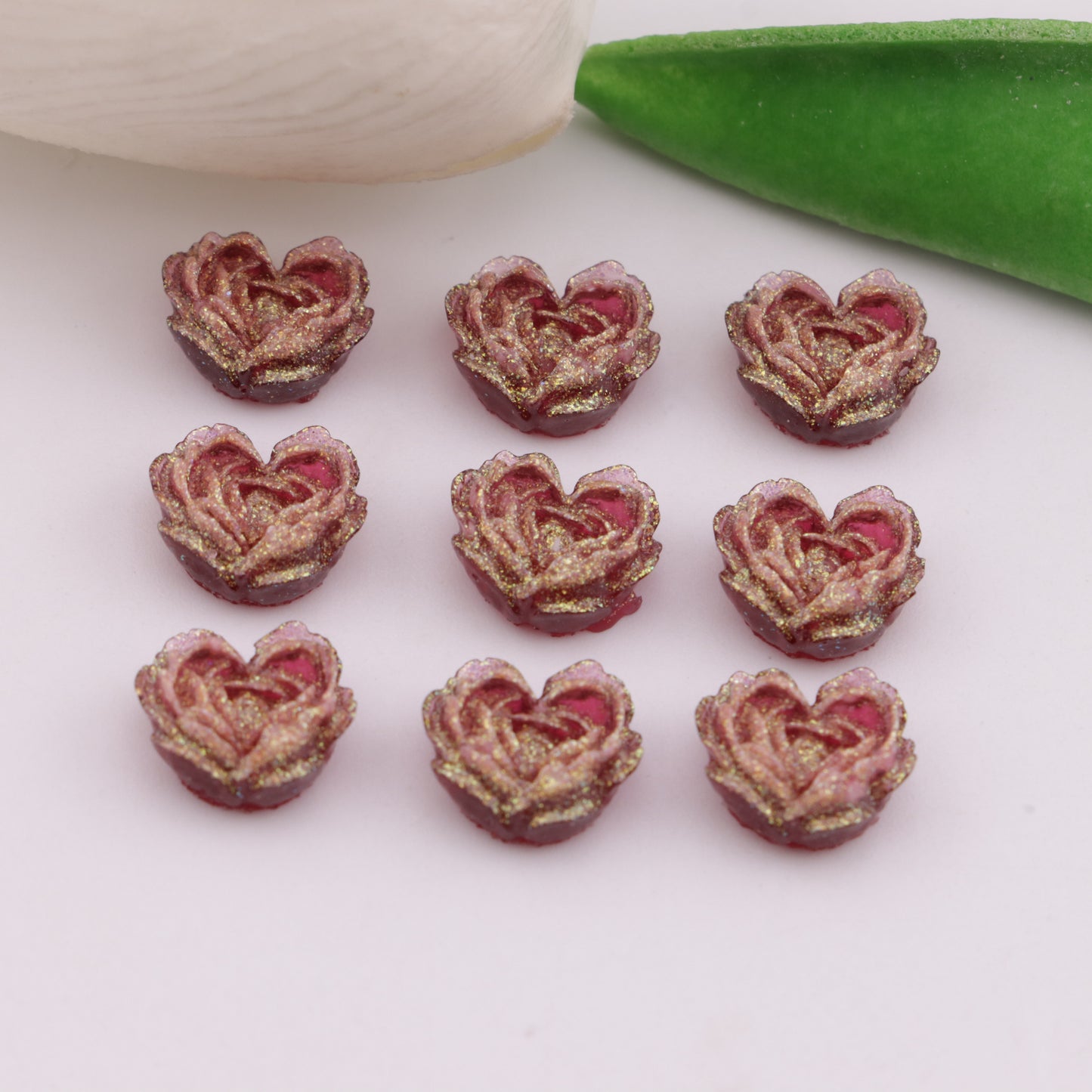 FS6351- About 9×10mm Deep - Color Luminous Heart Soft Flower Charms