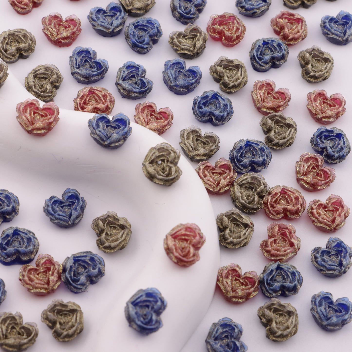 FS6351- About 9×10mm Deep - Color Luminous Heart Soft Flower Charms