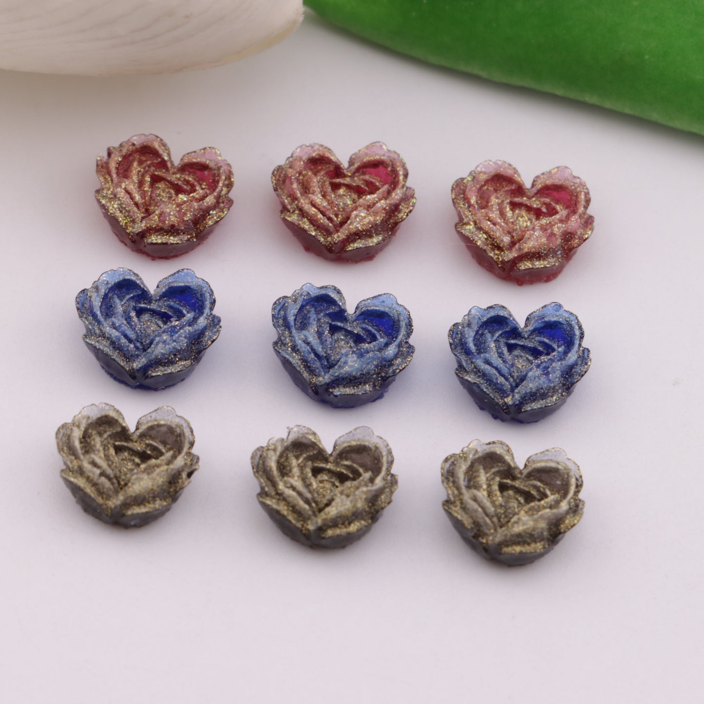 FS6351- About 9×10mm Deep - Color Luminous Heart Soft Flower Charms