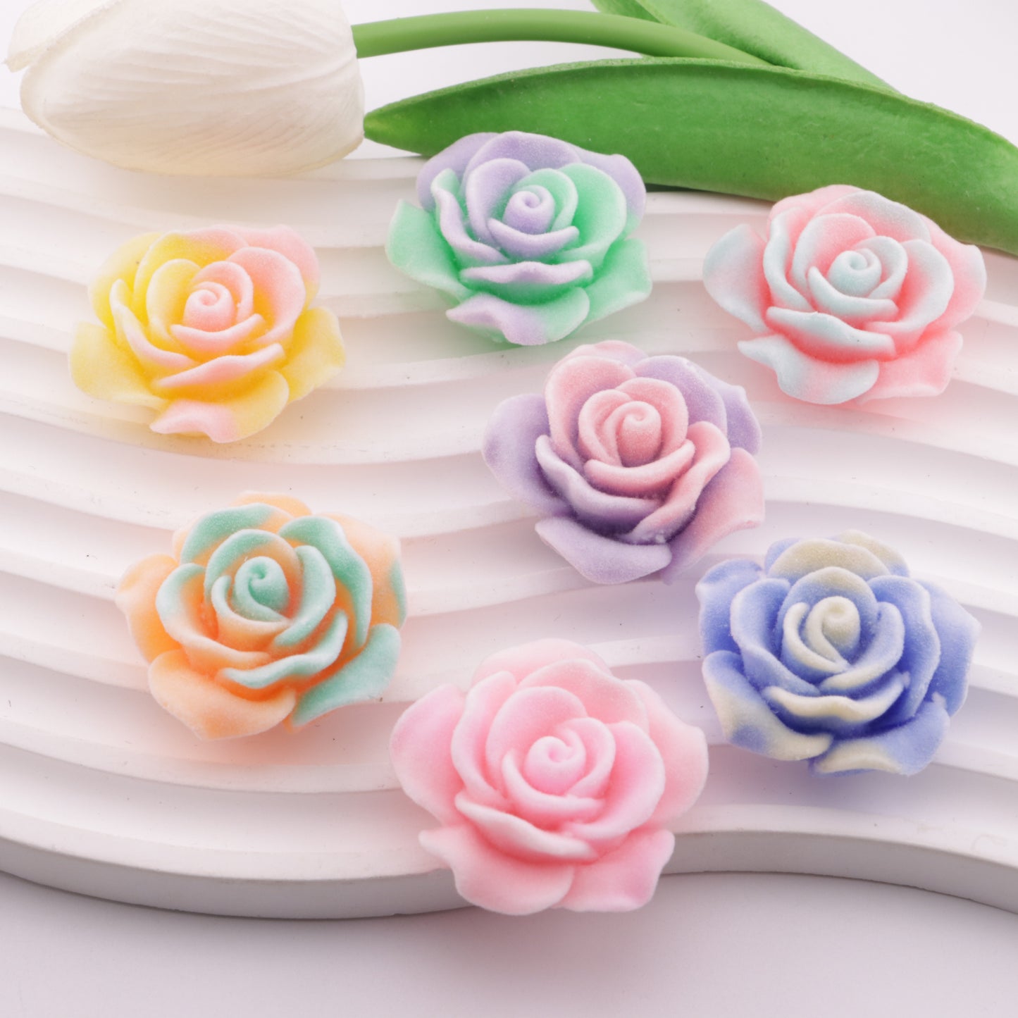 FS6381- 36Mm Luminous Flocked Rose Charms