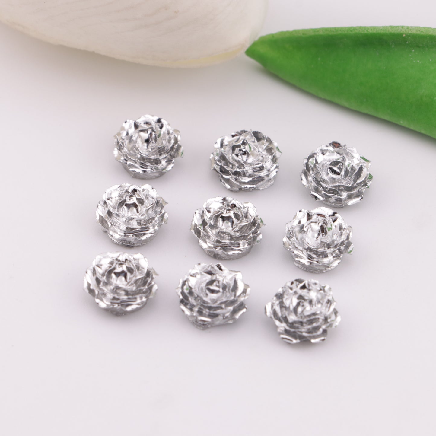 FS6387- 10mm Silver Small Flower Charms, Silver Small Flower Patches