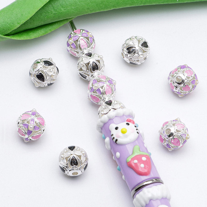 FS5098- 10mm Flower Metal Beads With Pearl Cross Flower Alloy Beads With Pearl Fit For Pen