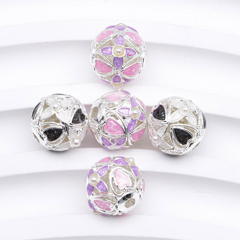 FS5098- 10mm Flower Metal Beads With Pearl Cross Flower Alloy Beads With Pearl Fit For Pen