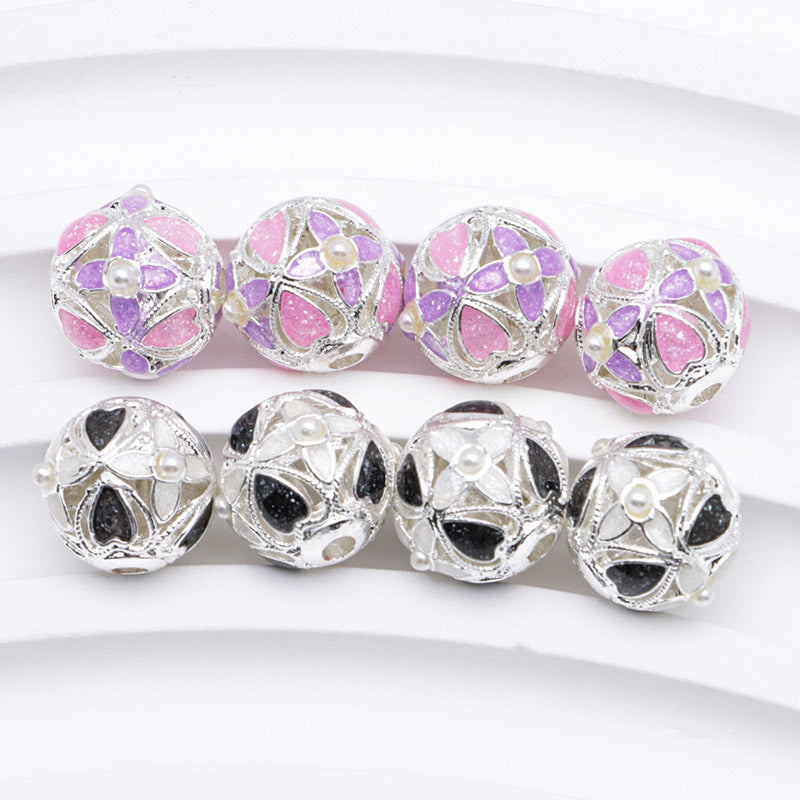 FS5098- 10mm Flower Metal Beads With Pearl Cross Flower Alloy Beads With Pearl Fit For Pen