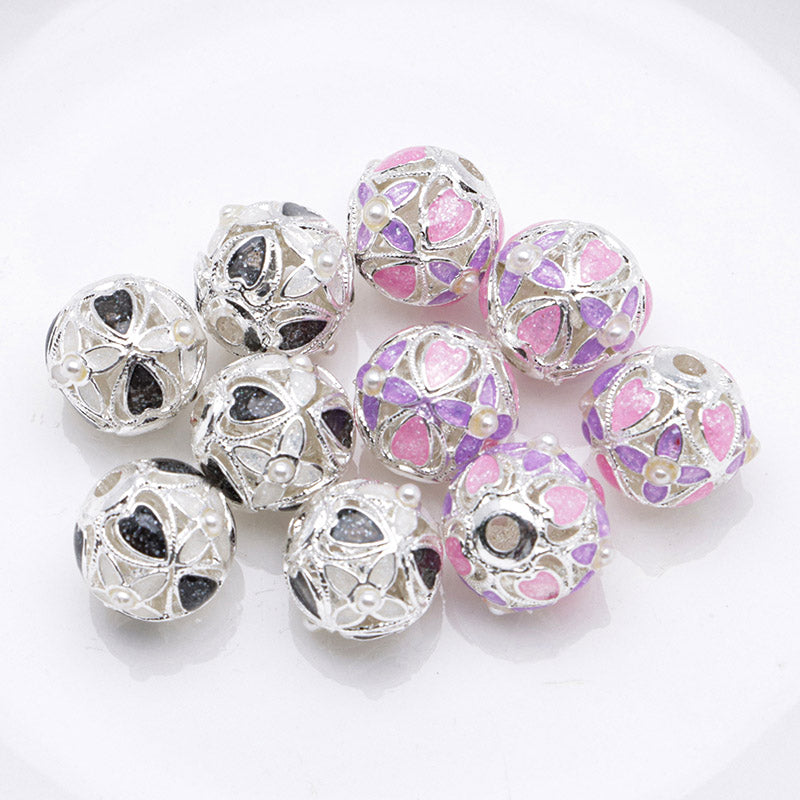 FS5098- 10mm Flower Metal Beads With Pearl Cross Flower Alloy Beads With Pearl Fit For Pen