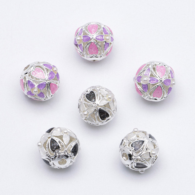 FS5098- 10mm Flower Metal Beads With Pearl Cross Flower Alloy Beads With Pearl Fit For Pen