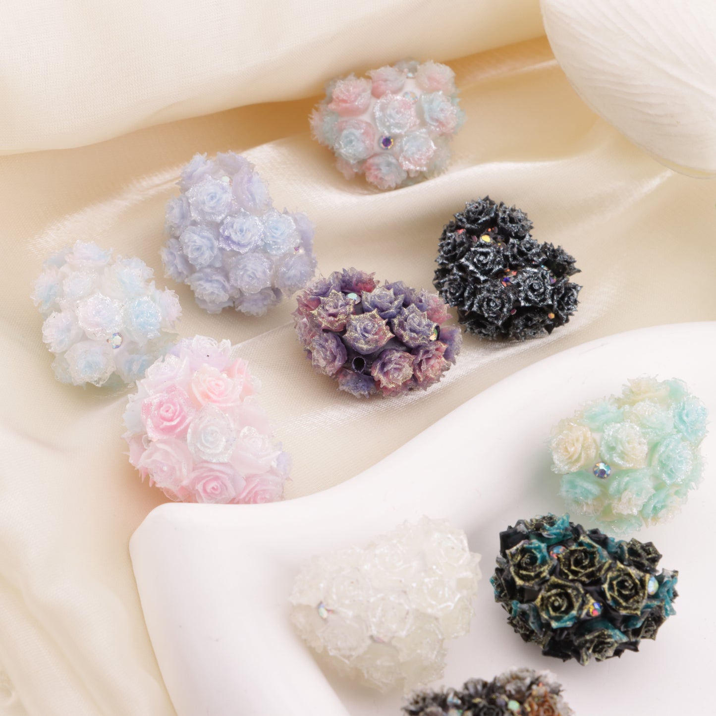 FS6398- 30×22Mm Type B Luminous Full Soft Flower Heart Beads B Style Luminous Full Soft Flower Heart Shaped Clay Beads Fit For Pen