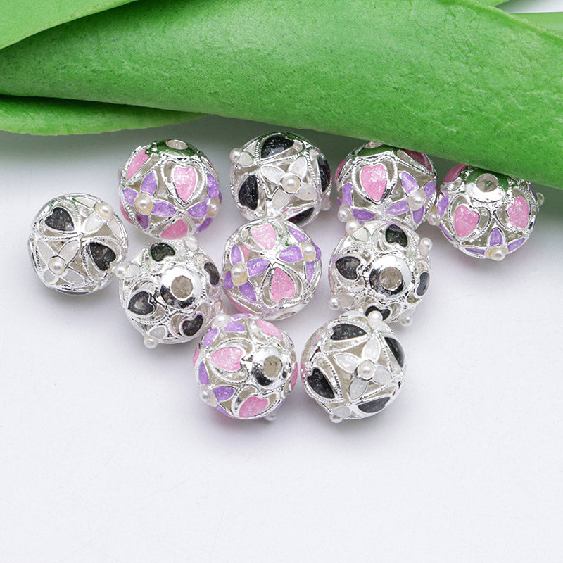 FS5098- 10mm Flower Metal Beads With Pearl Cross Flower Alloy Beads With Pearl Fit For Pen