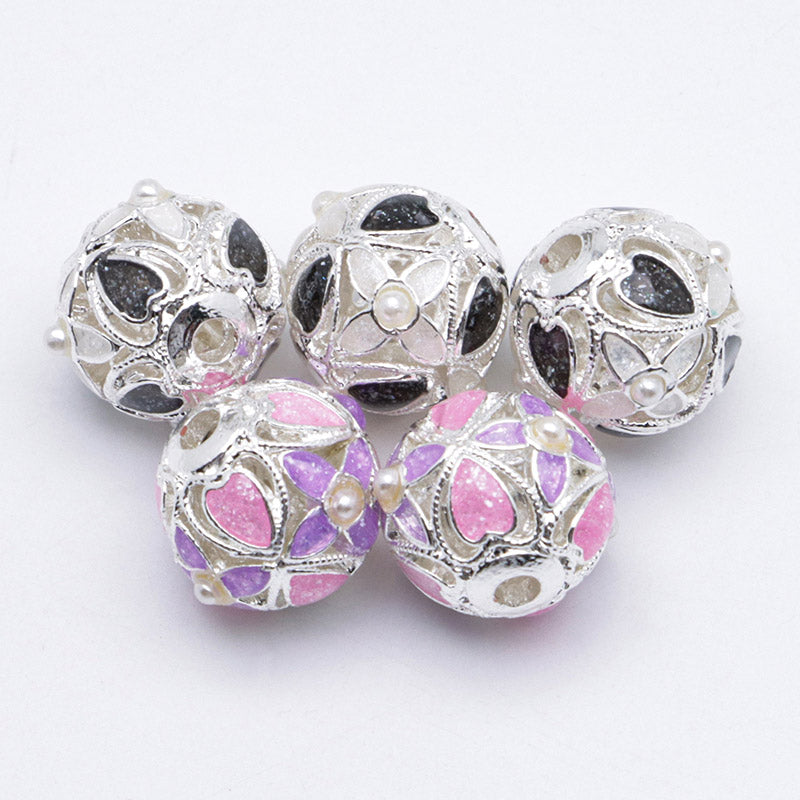 FS5098- 10mm Flower Metal Beads With Pearl Cross Flower Alloy Beads With Pearl Fit For Pen