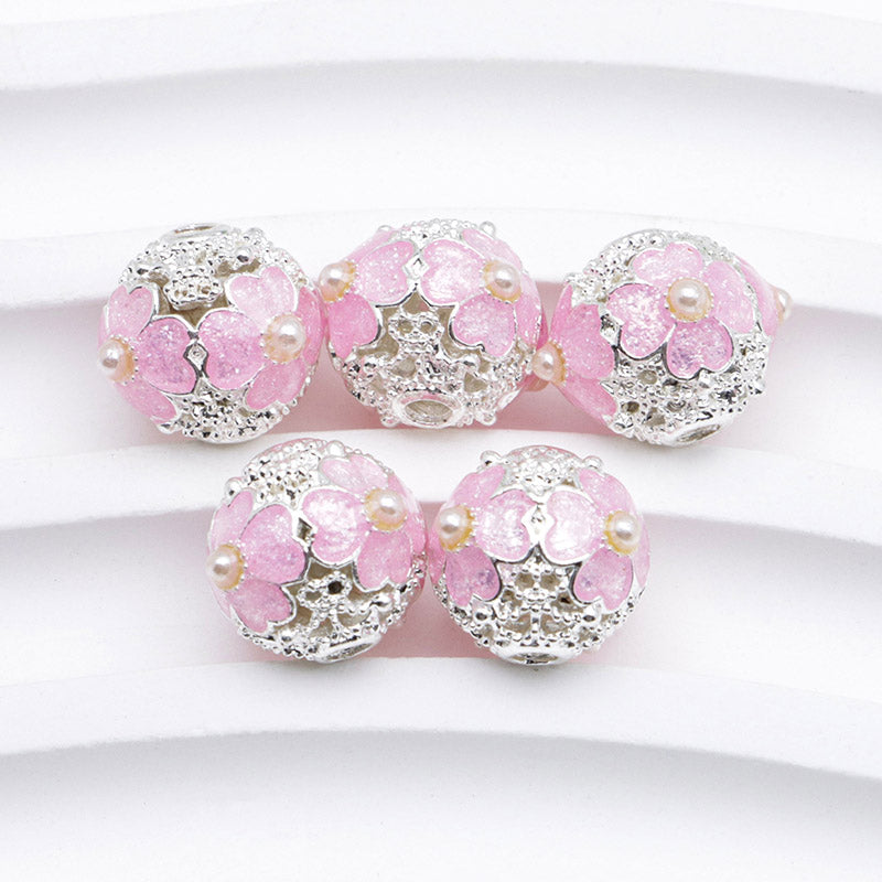 FS5097- 10mm Heart 4 Petal Metal Beads, Love - shaped Pearl Four - petal Flower Alloy Beads, Fit For Pen