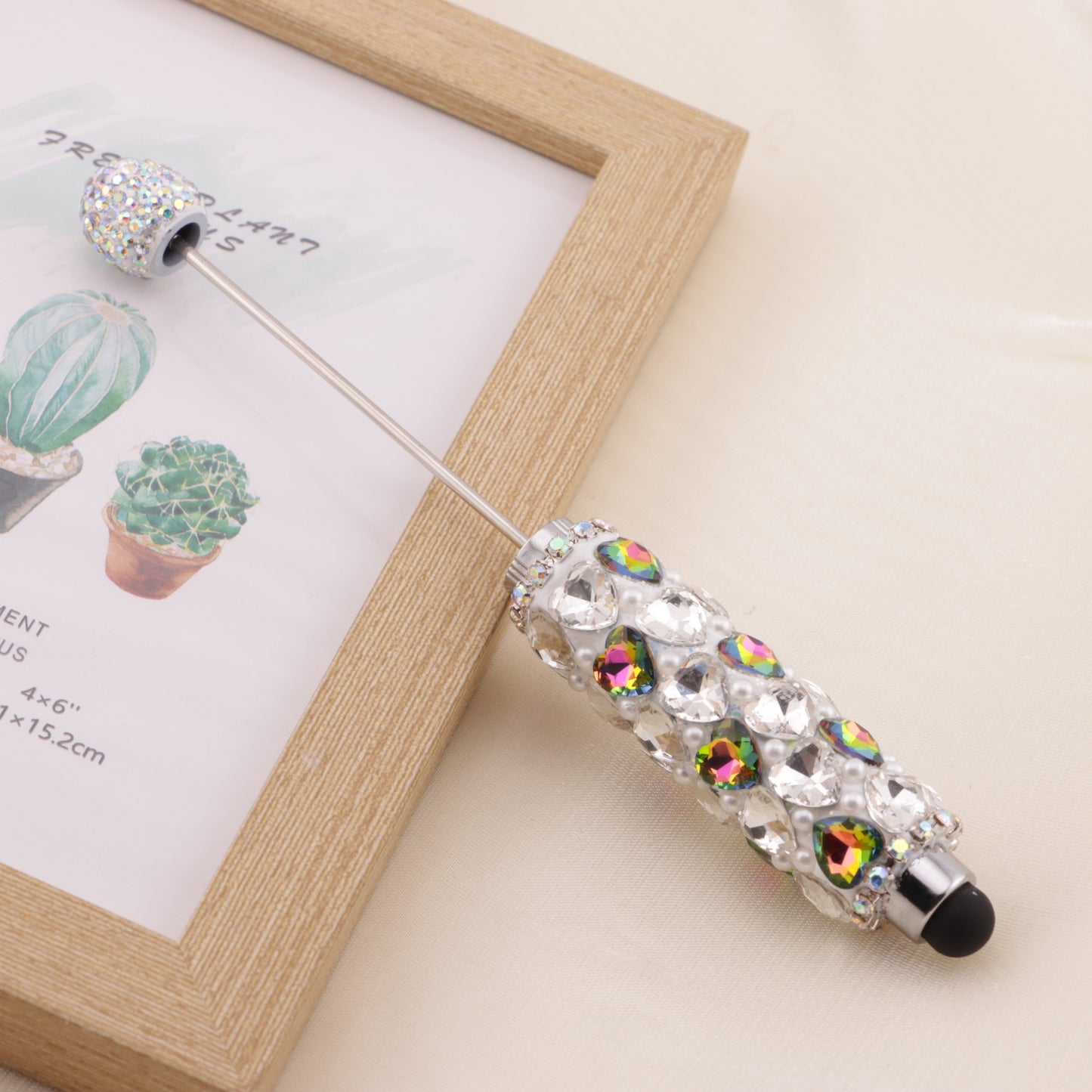 FS6396- Full Of Love Diamonds Beadable Stylus Pens Lovingly Heart - Shaped Diamond - Strung Bead Stylus Pens