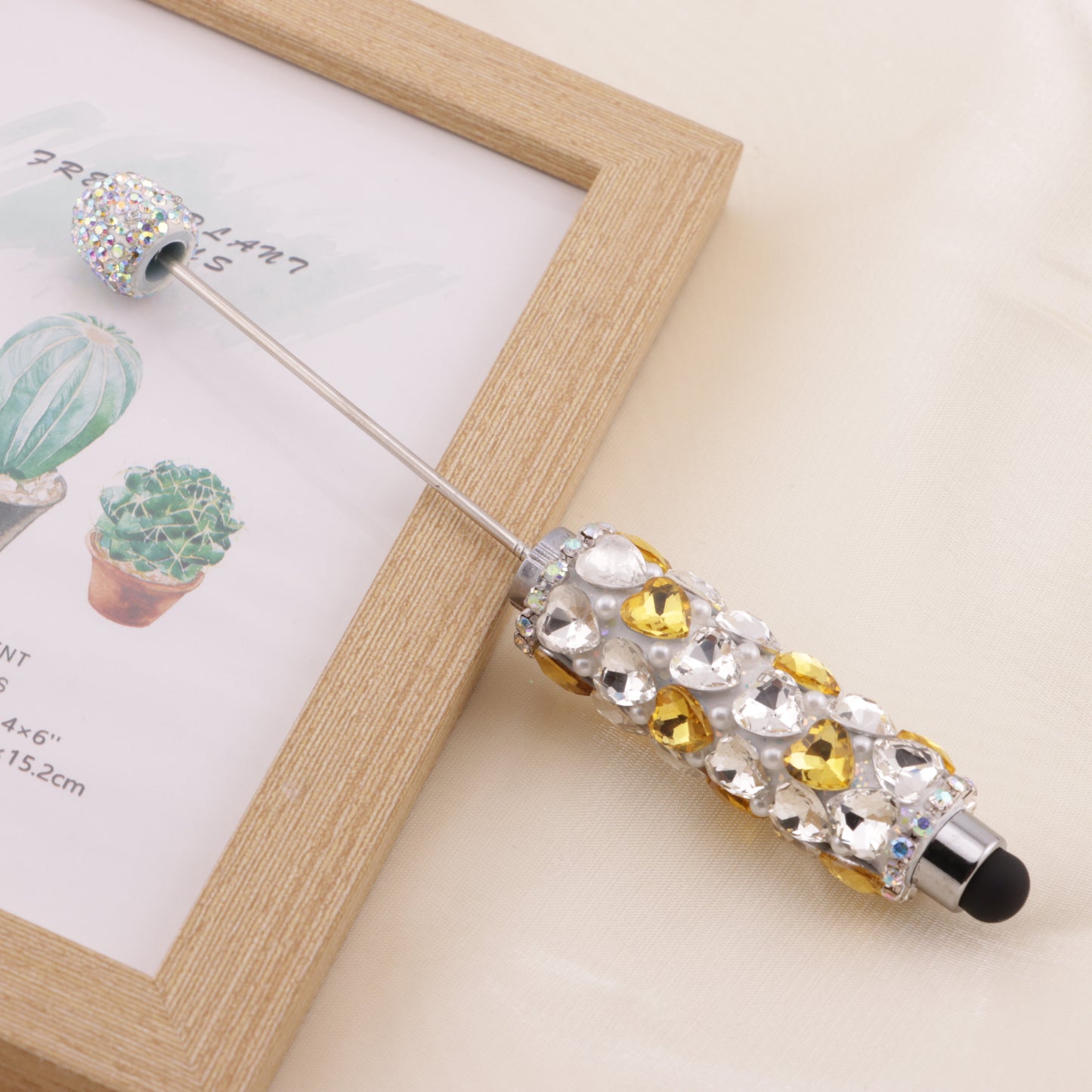 FS6396- Full Of Love Diamonds Beadable Stylus Pens Lovingly Heart - Shaped Diamond - Strung Bead Stylus Pens