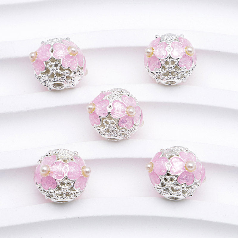FS5097- 10mm Heart 4 Petal Metal Beads, Love - shaped Pearl Four - petal Flower Alloy Beads, Fit For Pen