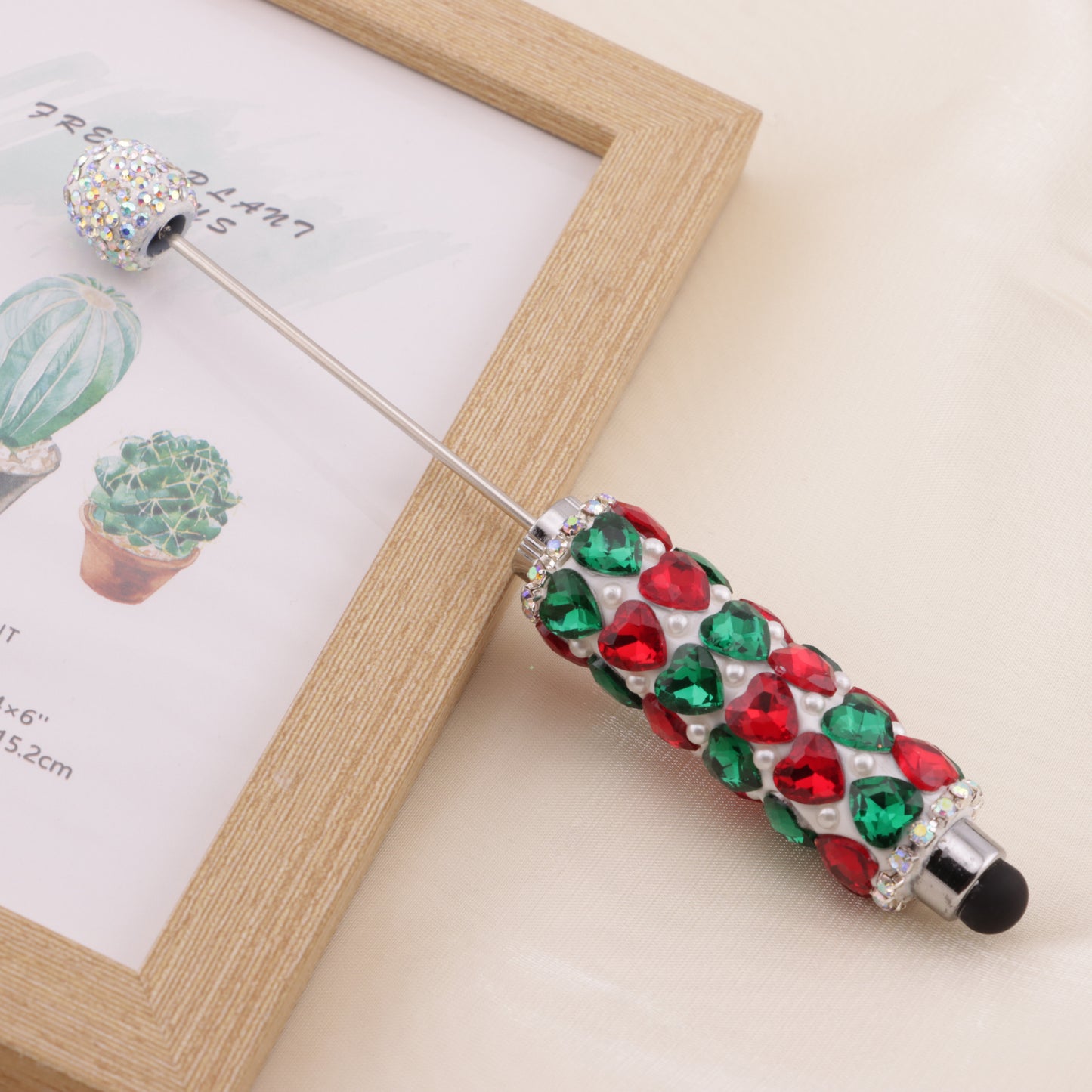 FS6396- Full Of Love Diamonds Beadable Stylus Pens Lovingly Heart - Shaped Diamond - Strung Bead Stylus Pens