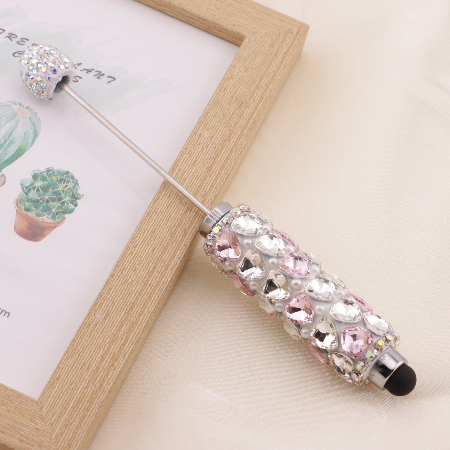 FS6396- Full Of Love Diamonds Beadable Stylus Pens Lovingly Heart - Shaped Diamond - Strung Bead Stylus Pens
