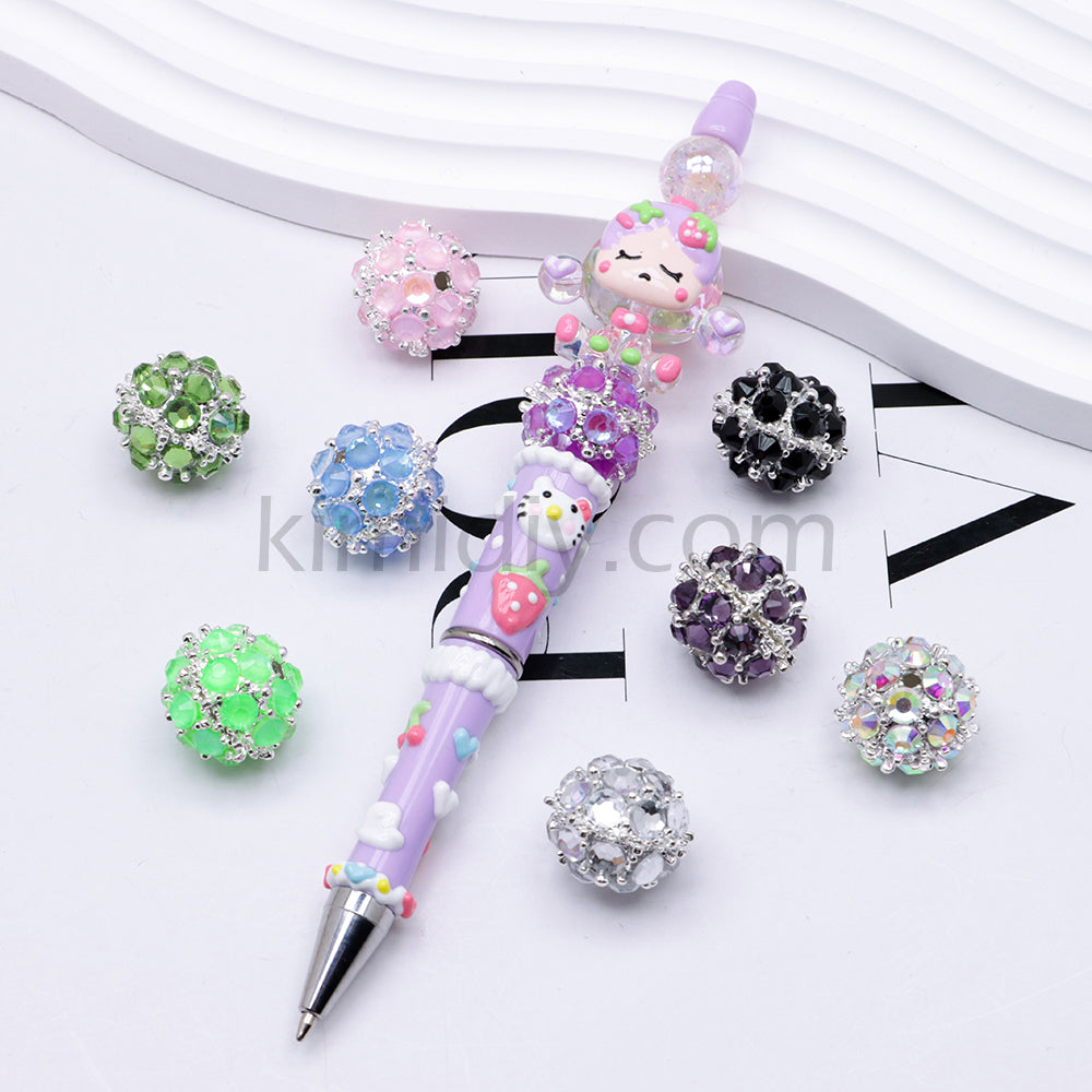 FS4854-5 Pieces Mocha Diamond Metal Round Beads Fit For Beadable Pens
