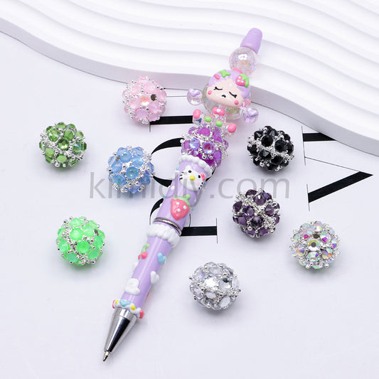 FS4854-5 Pieces Mocha Diamond Metal Round Beads Fit For Beadable Pens